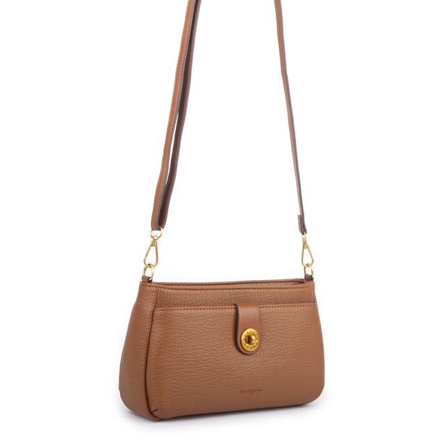 Nas Bag Mini Kadın Çapraz ve Omuz Çanta  (22x14 cm) Taba
