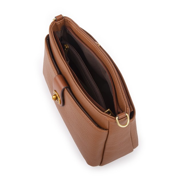 Nas Bag Mini Kadın Çapraz ve Omuz Çanta  (22x14 cm) Taba