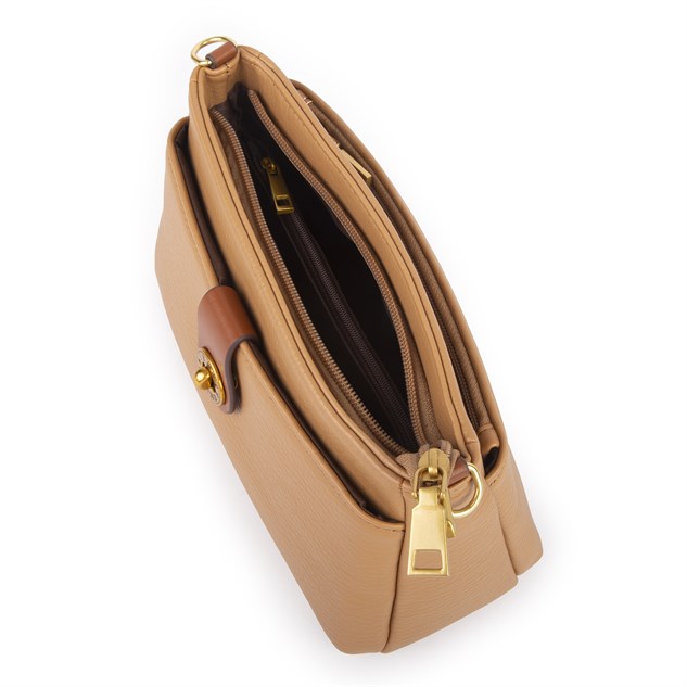 Nas Bag Mini Kadın Çapraz ve Omuz Çanta  (22x14 cm) Camel