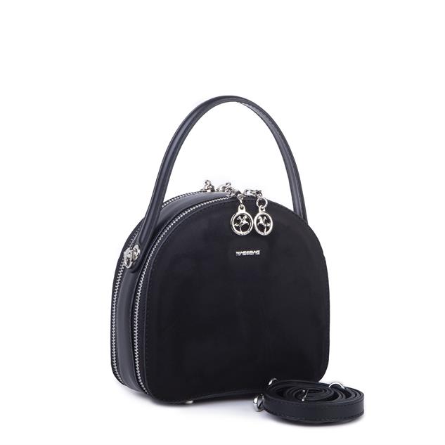 Nas Bag Mini Kadın El ve Çapraz Çanta (17x17 cm) Siyah  Süet