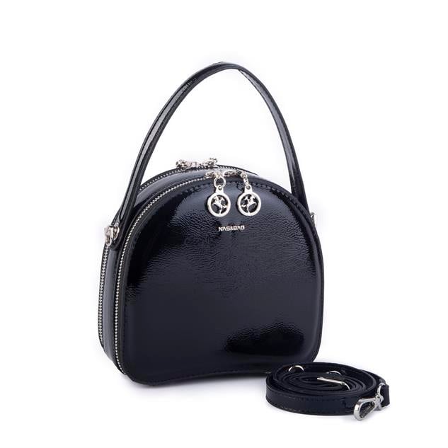 Nas Bag Mini Kadın El ve Çapraz Çanta Siyah Krşk Rugan   (17x17 cm)
