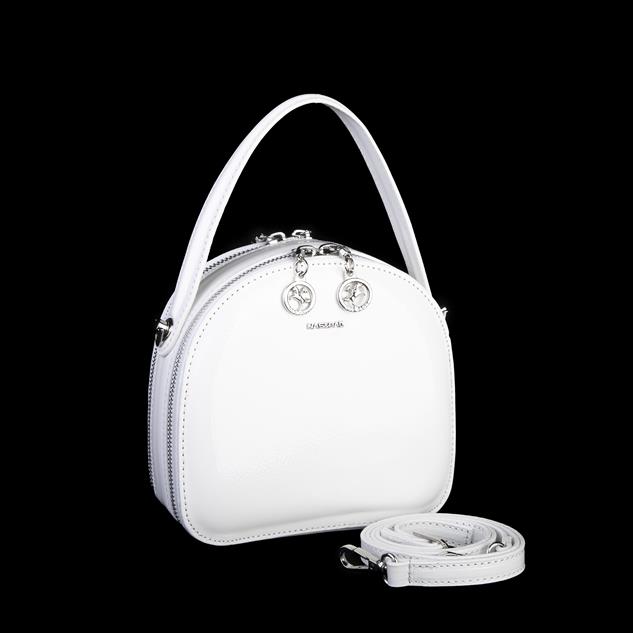 Nas Bag Mini Kadın El ve Çapraz Çanta Beyaz Krşk Rugan (17x17 cm)