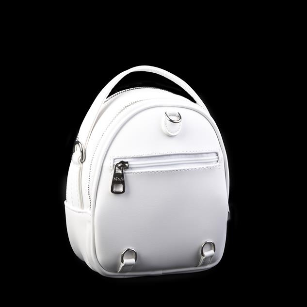 Nas Bag Mini  Kadın Sırt ,El  ve Omuz Çantası Dönüştürülebilir Tasarım Beyaz Luna (en:17cm ;boy :22cm) 