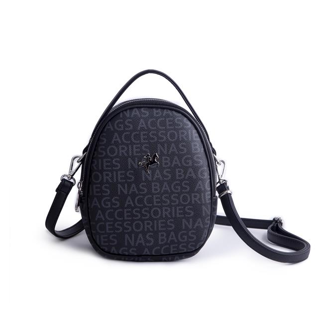 Nas Bag Mini  Kadın Sırt ,El  ve Omuz Çantası Dönüştürülebilir Tasarım Siyah Yazılı  (en:17cm ;boy :22cm) 
