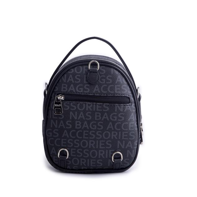 Nas Bag Mini  Kadın Sırt ,El  ve Omuz Çantası Dönüştürülebilir Tasarım Siyah Yazılı  (en:17cm ;boy :22cm) 
