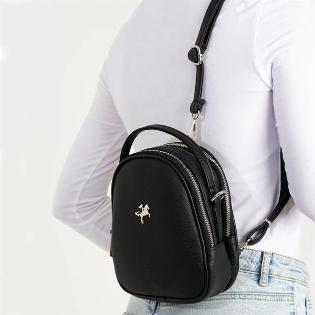 Nas Bag Mini  Kadın Sırt ,El  ve Omuz Çantası Dönüştürülebilir Tasarım Siyah Mercan  (en:17cm ;boy :22cm) 