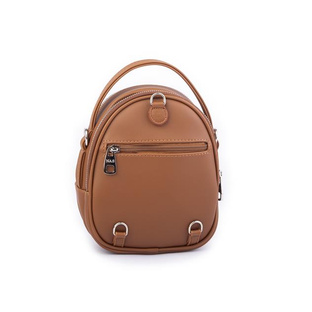 Nas Bag Mini  Kadın Sırt ,El  ve Omuz Çantası Dönüştürülebilir Tasarım Taba Luna   (en:17cm ;boy :22cm) 