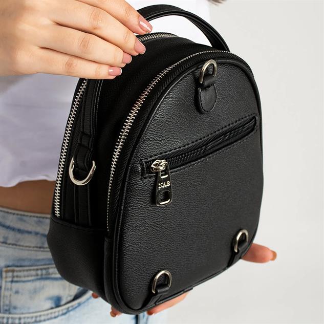 Nas Bag Mini  Kadın Sırt ,El  ve Omuz Çantası Dönüştürülebilir Tasarım Siyah Mercan  (en:17cm ;boy :22cm) 