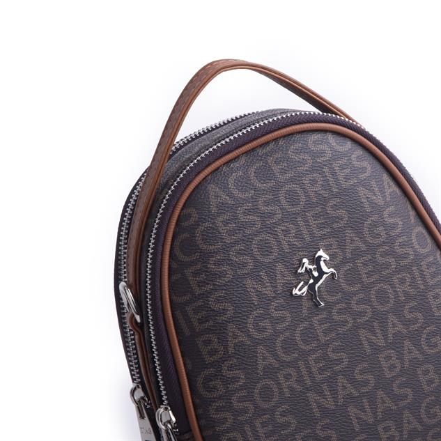 Nas Bag Mini  Kadın Sırt ,El  ve Omuz Çantası Dönüştürülebilir Tasarım Kahve Taba Yazılı   (en:17cm ;boy :22cm) 