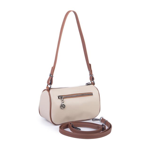 Nas Bag Mini Kadın Taşlı Zımbalı Omuz ve Çapraz Baget Çanta Kum Taba Dona
