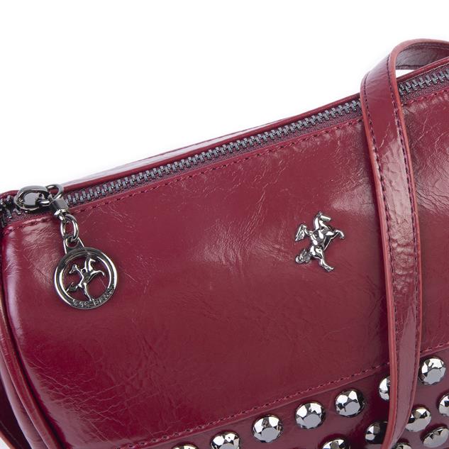 Nas Bag Mini Kadın Taşlı Zımbalı Omuz ve Çapraz Baget Çanta Bordo Yankı