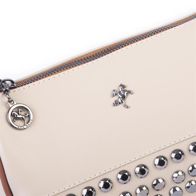 Nas Bag Mini Kadın Taşlı Zımbalı Omuz ve Çapraz Baget Çanta Kum Taba Dona