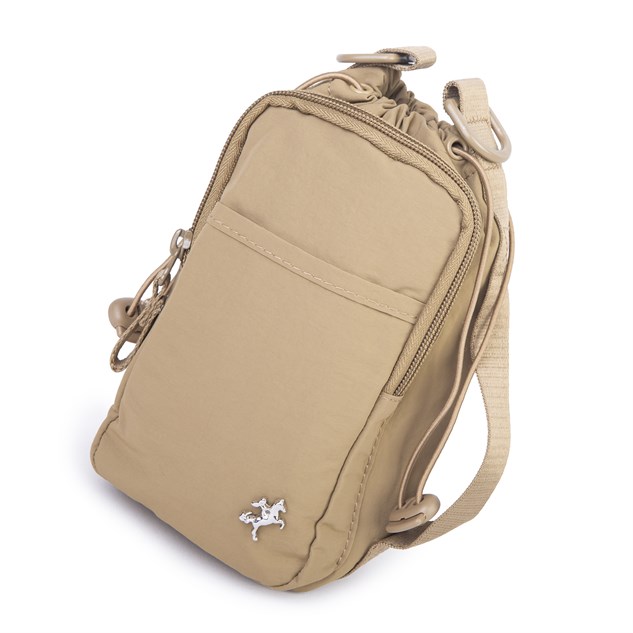 Nas Bag Mini Kadın Telefonluk Spor Şık Günlük Büzgülü El ve  Çapraz Çanta (en 20 cm ; boy 12 cm ) Vizon