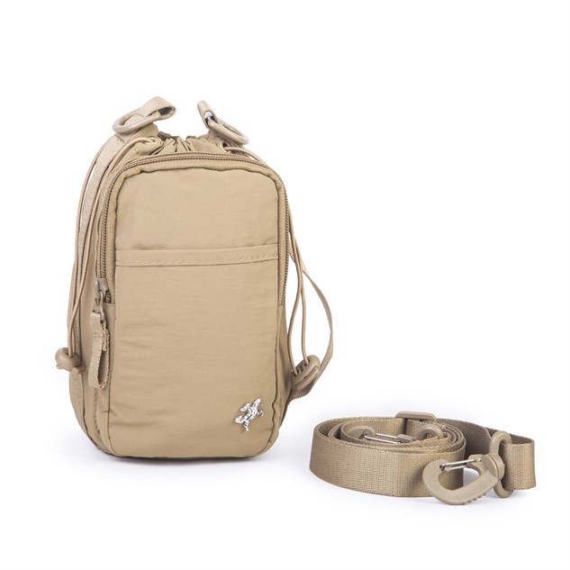 Nas Bag Mini Kadın Telefonluk Spor Şık Günlük Büzgülü El ve  Çapraz Çanta (en 20 cm ; boy 12 cm ) Vizon