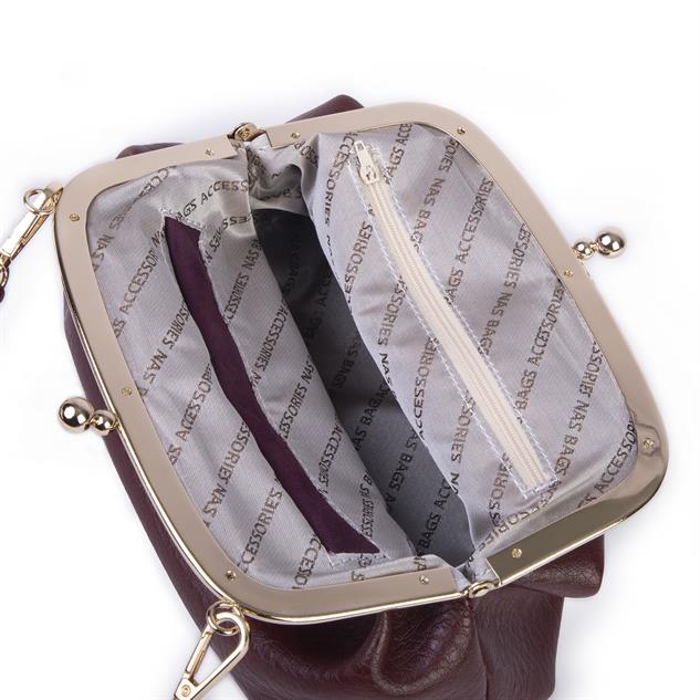 Nas Bag Mini Omuz ve Çapraz Vintage Burslu Çanta (23x15 cm)  Bordo Victoria