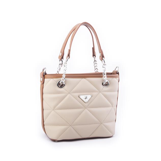 Nas Bag Mini Kadın Zincirli Kapitone El ve Çapraz Çanta 1305 Kum Taba Dona (19x19) 