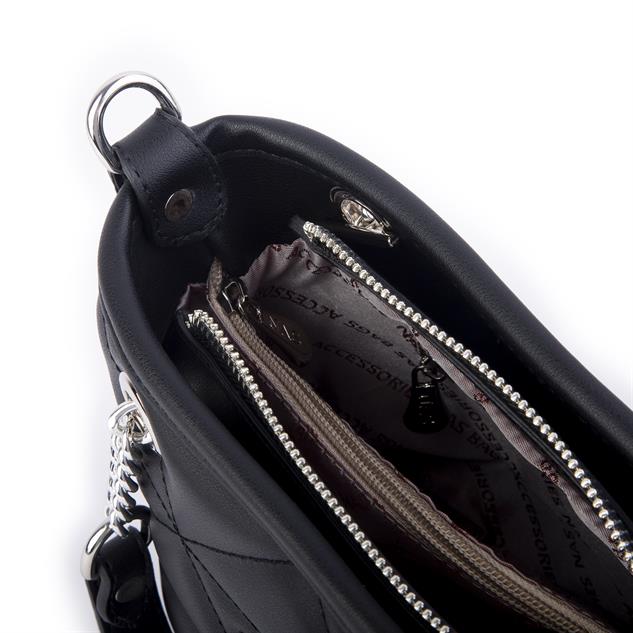 Nas Bag Mini Kadın Zincirli Kapitone El ve Çapraz Çanta 1305 Siyah Dona (19x19) 