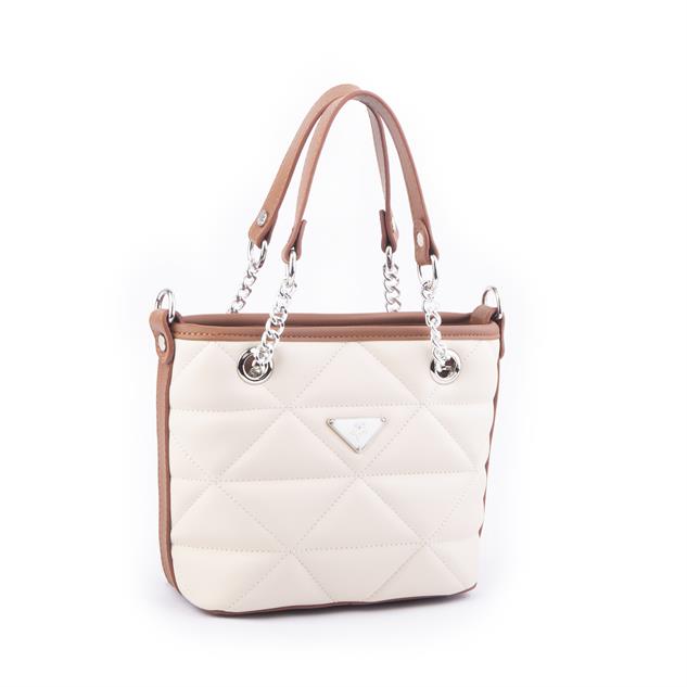 Nas Bag Mini Kadın Zincirli Kapitone El ve Çapraz Çanta 1305 Krem Taba Dona (19x19) 
