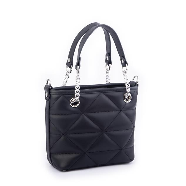 Nas Bag Mini Kadın Zincirli Kapitone El ve Çapraz Çanta 1305 Siyah Dona (19x19) 
