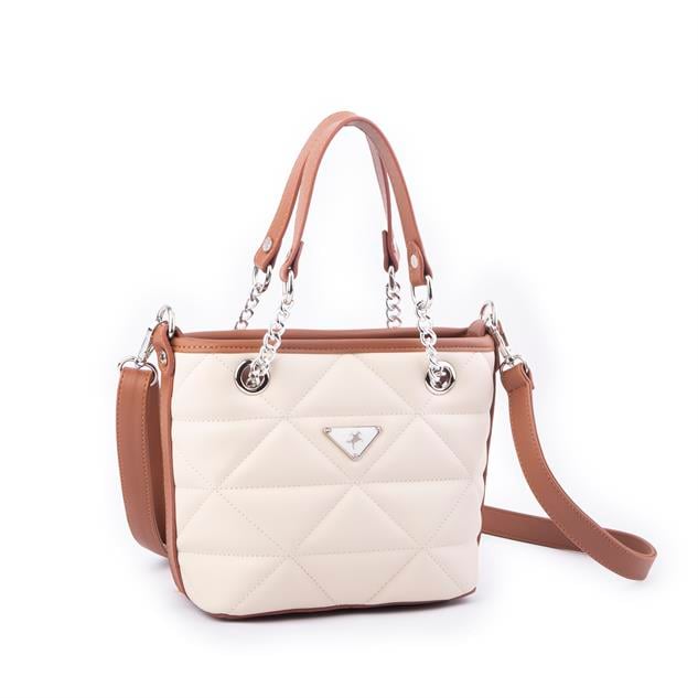 Nas Bag Mini Kadın Zincirli Kapitone El ve Çapraz Çanta 1305 Krem Taba Dona (19x19) 