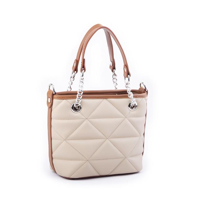 Nas Bag Mini Kadın Zincirli Kapitone El ve Çapraz Çanta 1305 Kum Taba Dona (19x19) 