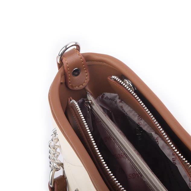 Nas Bag Mini Kadın Zincirli Kapitone El ve Çapraz Çanta 1305 Krem Taba Dona (19x19) 