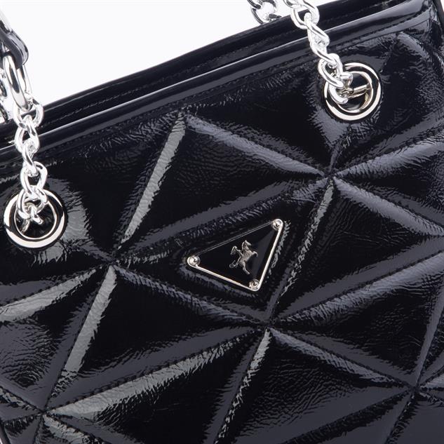 Nas Bag Mini Kadın Zincirli Kapitone El ve Çapraz Çanta 1305 Siyah Krsk Rugan (19x19) 