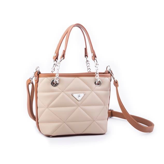 Nas Bag Mini Kadın Zincirli Kapitone El ve Çapraz Çanta 1305 Kum Taba Dona (19x19) 
