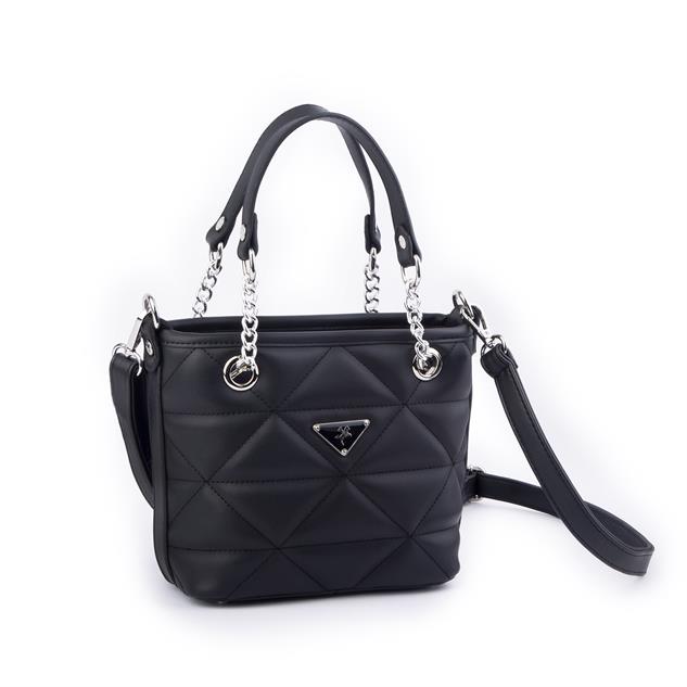Nas Bag Mini Kadın Zincirli Kapitone El ve Çapraz Çanta 1305 Siyah Dona (19x19) 
