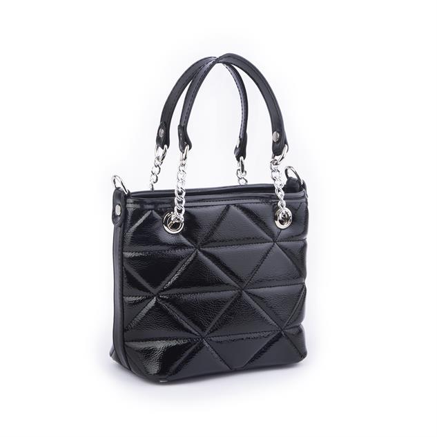 Nas Bag Mini Kadın Zincirli Kapitone El ve Çapraz Çanta 1305 Siyah Krsk Rugan (19x19) 