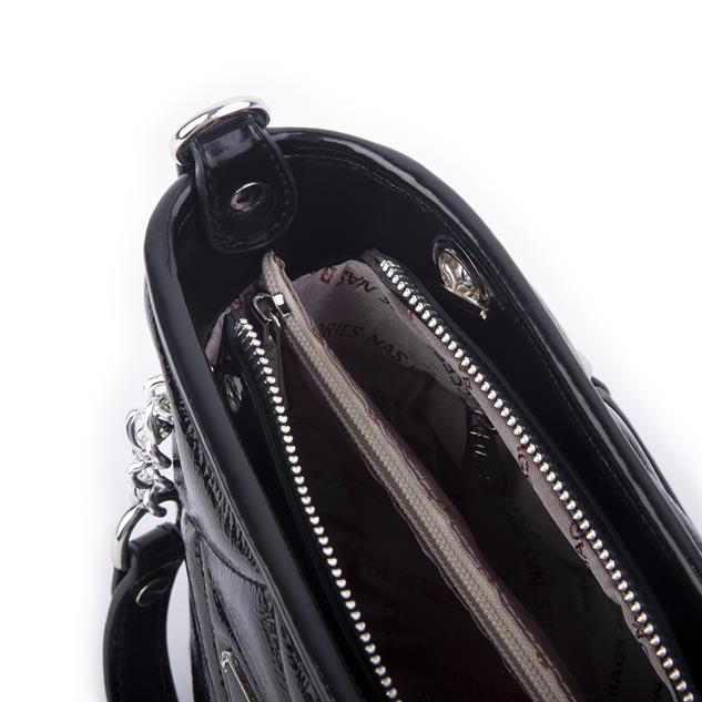Nas Bag Mini Kadın Zincirli Kapitone El ve Çapraz Çanta 1305 Siyah Krsk Rugan (19x19) 