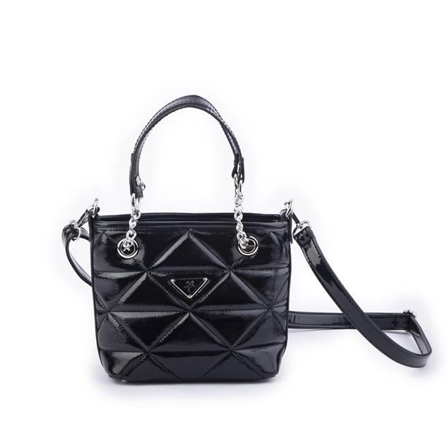 Nas Bag Mini Kadın Zincirli Kapitone El ve Çapraz Çanta 1305 Siyah Krsk Rugan (19x19) 