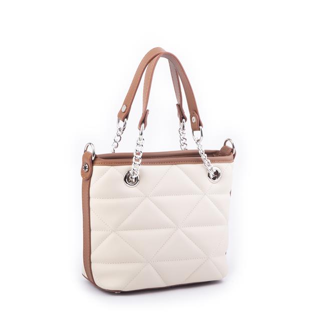 Nas Bag Mini Kadın Zincirli Kapitone El ve Çapraz Çanta 1305 Krem Taba Dona (19x19) 