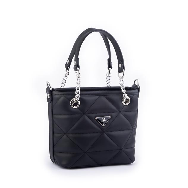 Nas Bag Mini Kadın Zincirli Kapitone El ve Çapraz Çanta 1305 Siyah Dona (19x19) 