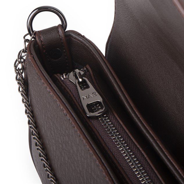 Nas Bag Mini Kapaklı Çapraz Çanta (en 20 cm , boy 12 cm) Kahve Victoria