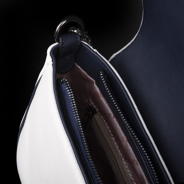 Nas Bag Mini Kapaklı Çapraz Çanta (en 20 cm , boy 12 cm) Beyaz Lacivert Victoria