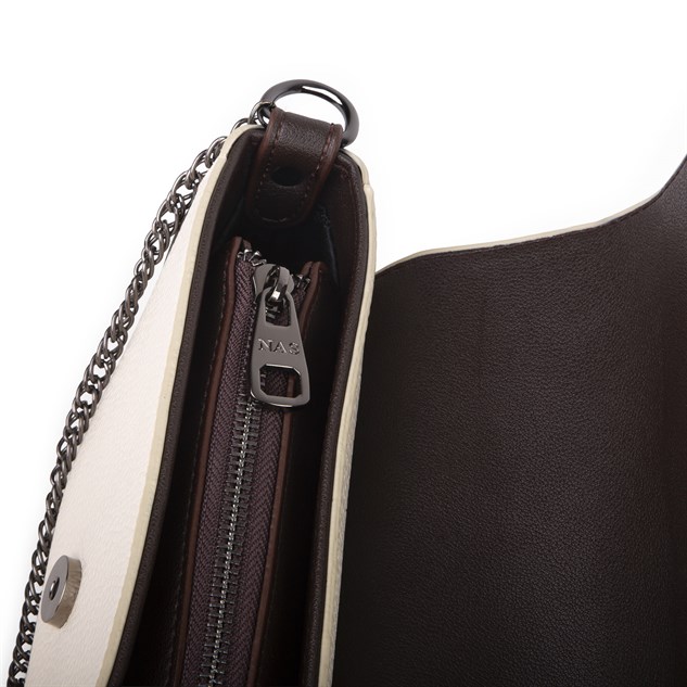 Nas Bag Mini Kapaklı Çapraz Çanta (en 20 cm , boy 12 cm) Krem Kahve Lopez