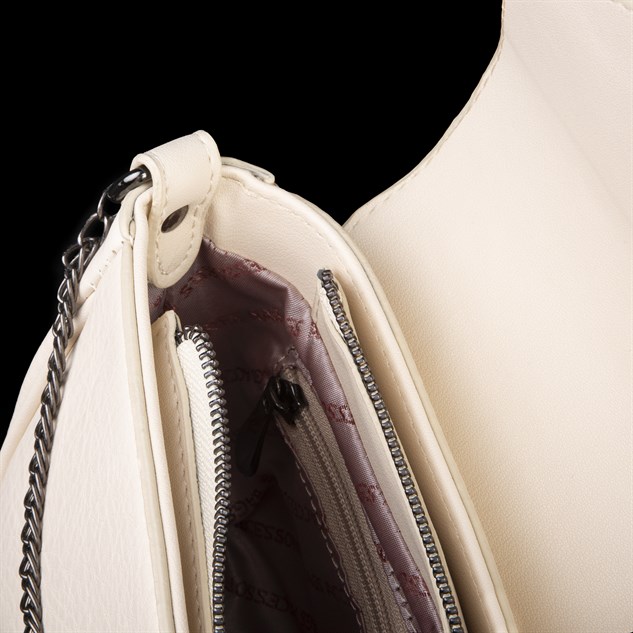 Nas Bag Mini Kapaklı Çapraz Çanta (en 20 cm , boy 12 cm) Krem Victoria