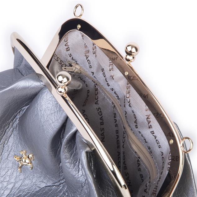 Nas Bag Mini Omuz ve Çapraz Vintage Burslu Çanta (23x15 cm)  Gümüş Victoria