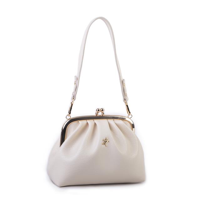 Nas Bag Mini Omuz ve Çapraz Vintage Burslu Çanta (23x15 cm)  Krem Victoria