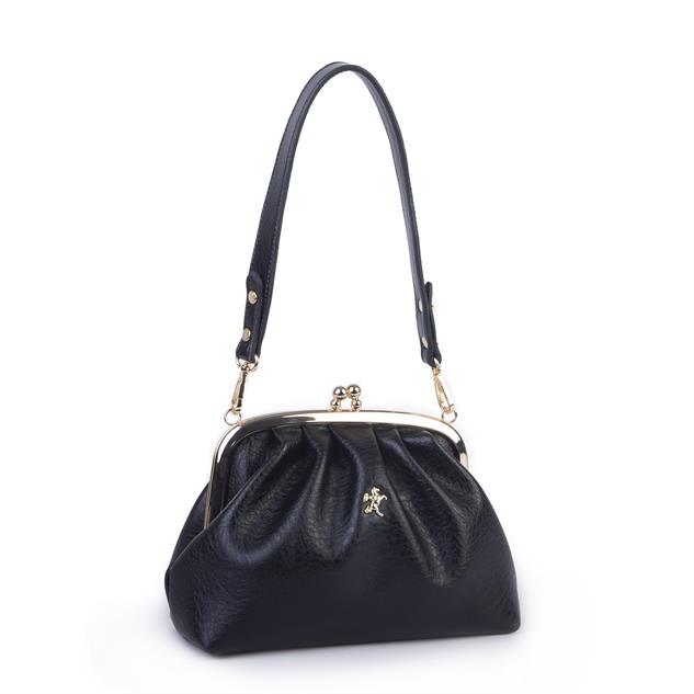 Nas Bag Mini Omuz ve Çapraz Vintage Burslu Çanta (23x15 cm)  Siyah Victoria
