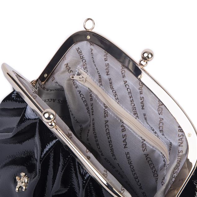 Nas Bag Mini Omuz ve Çapraz Vintage Burslu Çanta (23x15 cm)  Siyah Rugan