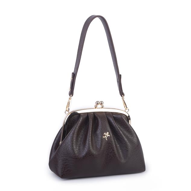 Nas Bag Mini Omuz ve Çapraz Vintage Burslu Çanta (23x15 cm)  Kahve Victoria
