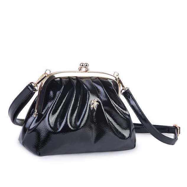 Nas Bag Mini Omuz ve Çapraz Vintage Burslu Çanta (23x15 cm)  Siyah Rugan
