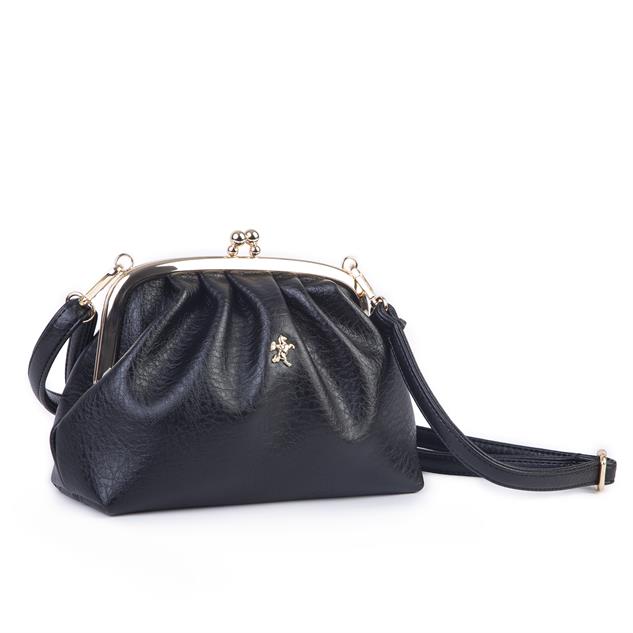 Nas Bag Mini Omuz ve Çapraz Vintage Burslu Çanta (23x15 cm)  Siyah Victoria