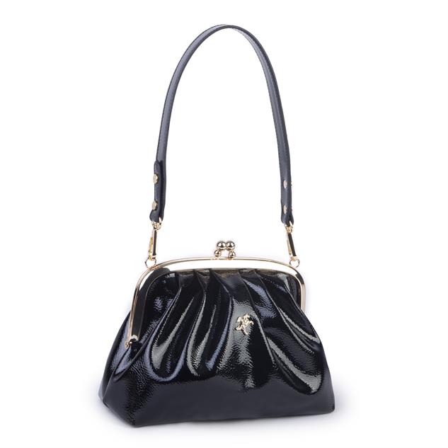 Nas Bag Mini Omuz ve Çapraz Vintage Burslu Çanta (23x15 cm)  Siyah Rugan