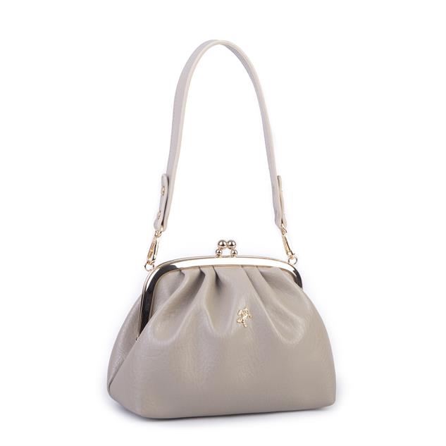 Nas Bag Mini Omuz ve Çapraz Vintage Burslu Çanta (23x15 cm)  Kum Victoria