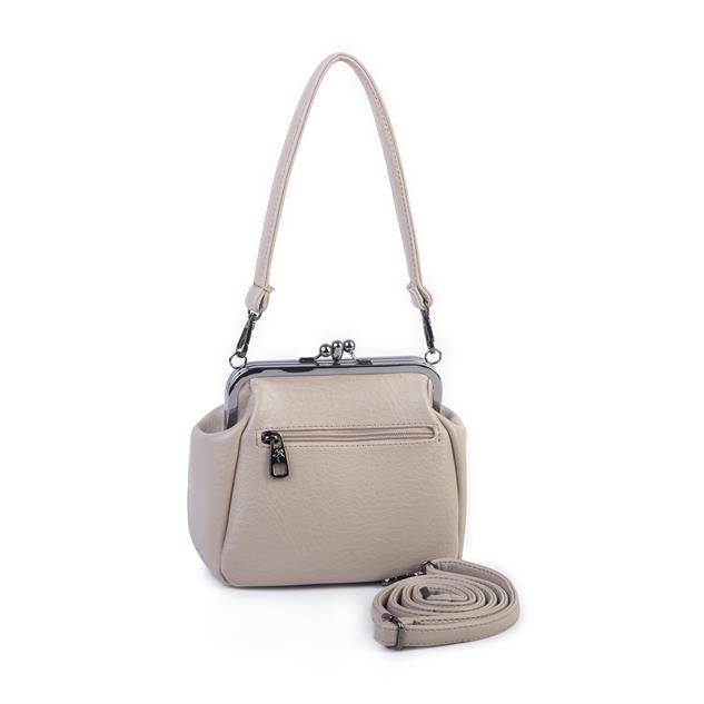 Nas Bag Mini Vintage Burslu Klipsli Kadın Omuz ve Çapraz Çanta Kum Victoria ( 20x17 cm)