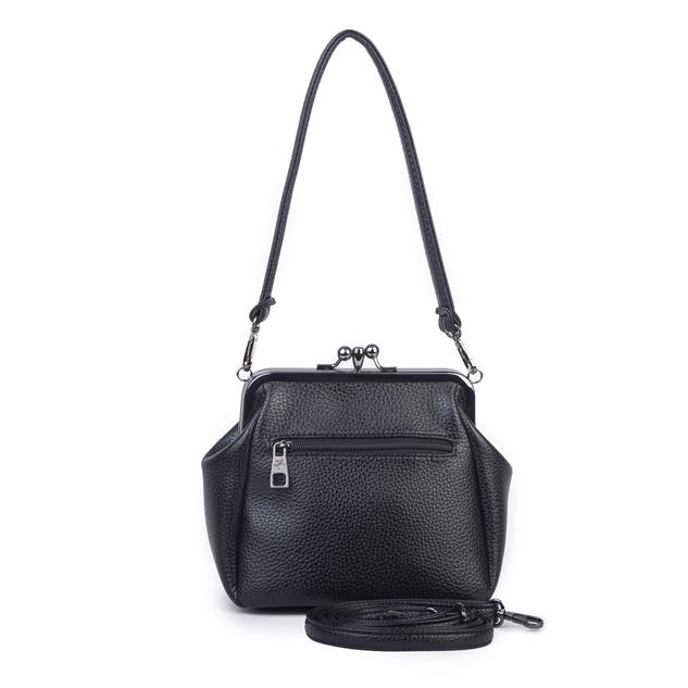 Nas Bag Mini Vintage Burslu Klipsli Kadın Omuz ve Çapraz Çanta Siyah Lopez  ( 20x17 cm)