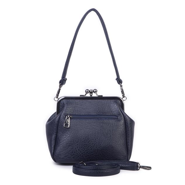 Nas Bag Mini Vintage Burslu Klipsli Kadın Omuz ve Çapraz Çanta Lacivert Victoria  ( 20x17 cm)